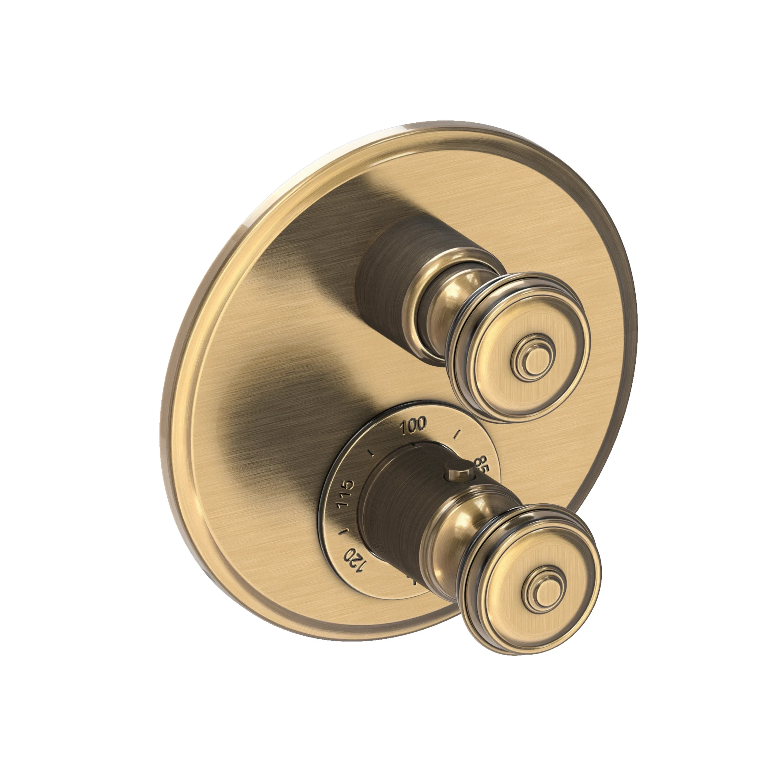 Amisa -1/2" Round Thermostatic Trim Plate with Handle - Antique Brass - 3-803TR | Newport Brass