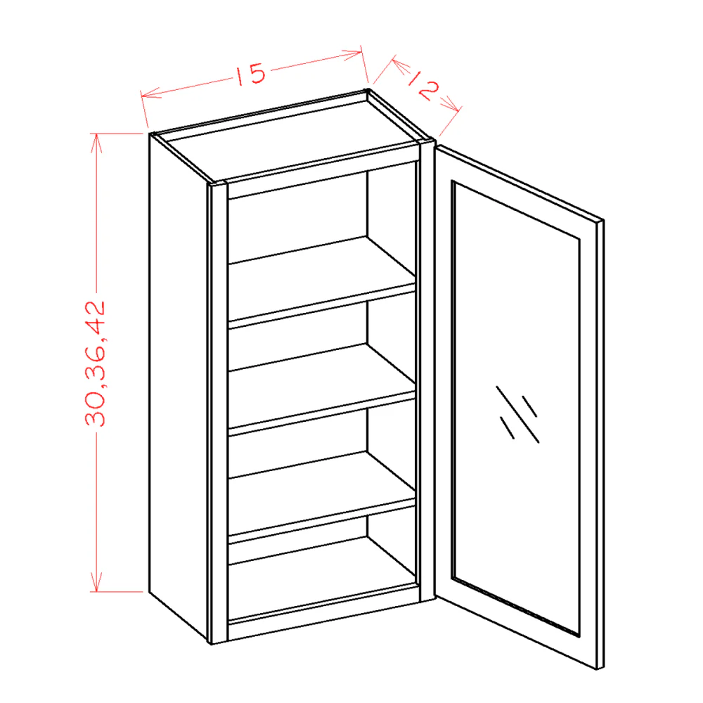 Casselberry Saddle Wall Glass Door Cabinet with Finished Interior - 15"W x 36"H x 12"D