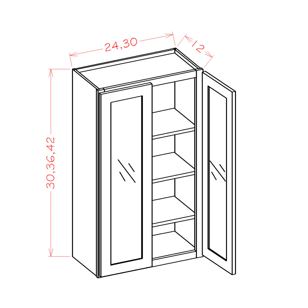 Casselberry Saddle Wall Glass Door Cabinet with Finished Interior - 24"W x 42"H x 12"D