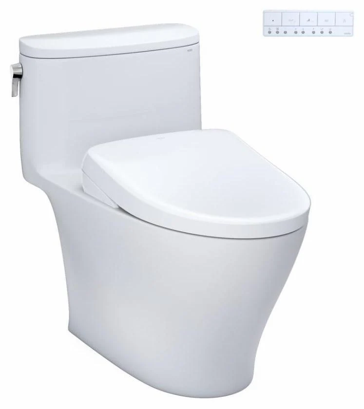 Nexus Comfort Height Elongated 1.28 GPF 1-Piece Toilet with Washlet+ Bidet Seat - Cotton White MW6424736CEFGA#01 Toto
