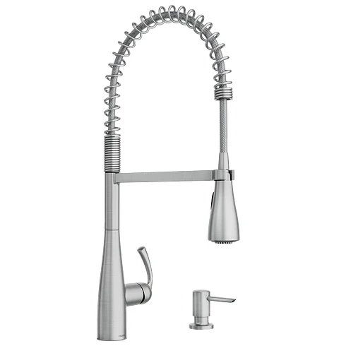 Essie Pre-Rinse Kitchen Faucet with Pulldown Spray and Soap Dispenser - Spot Resist Stainless 87814SRS Moen