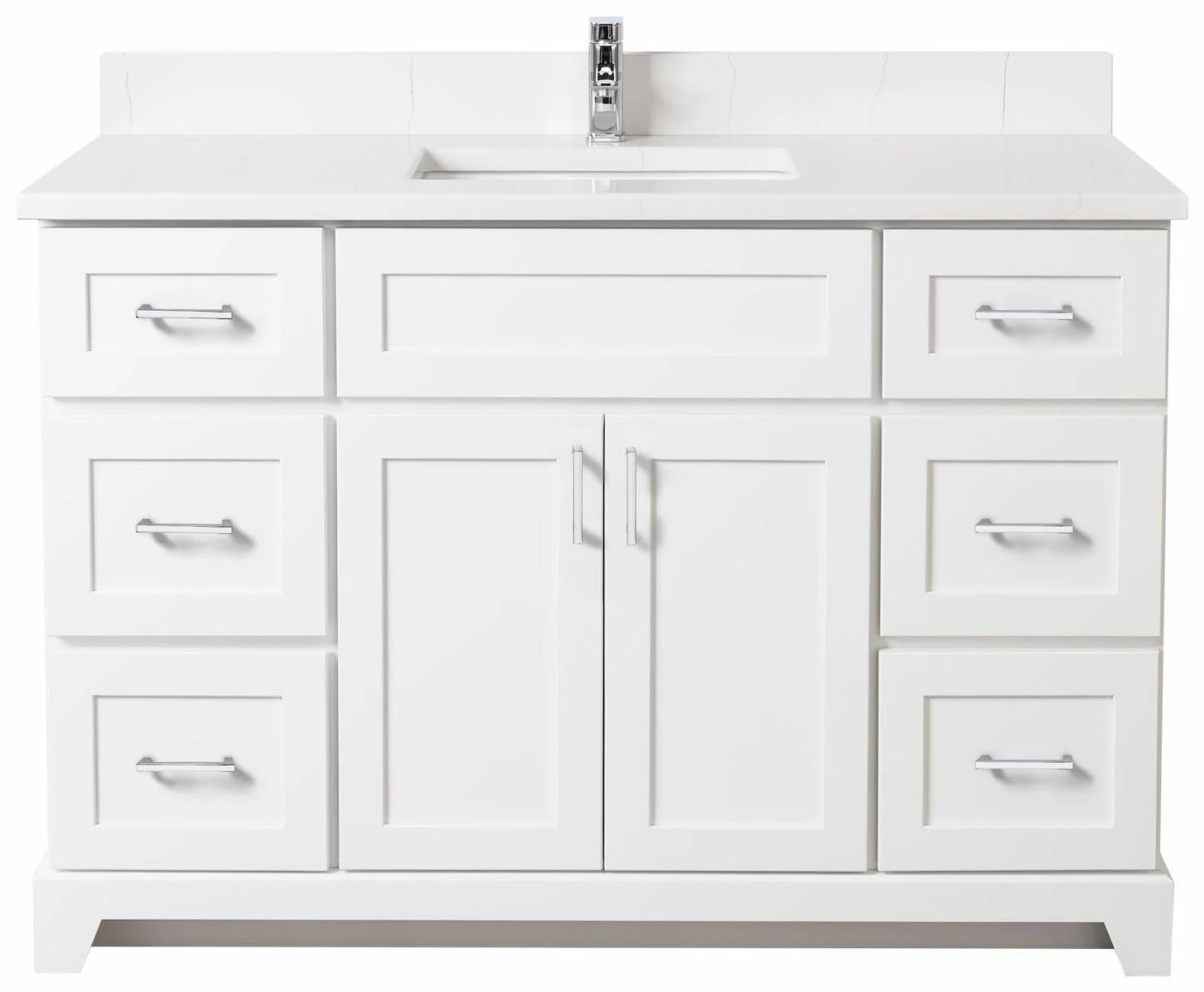 48" Standard Vanity Modern Shaker - White/Chrome/Carrera/Classic White 48WHTMODSHKSQCHRMCARSINWH Stonewood Cabinetry