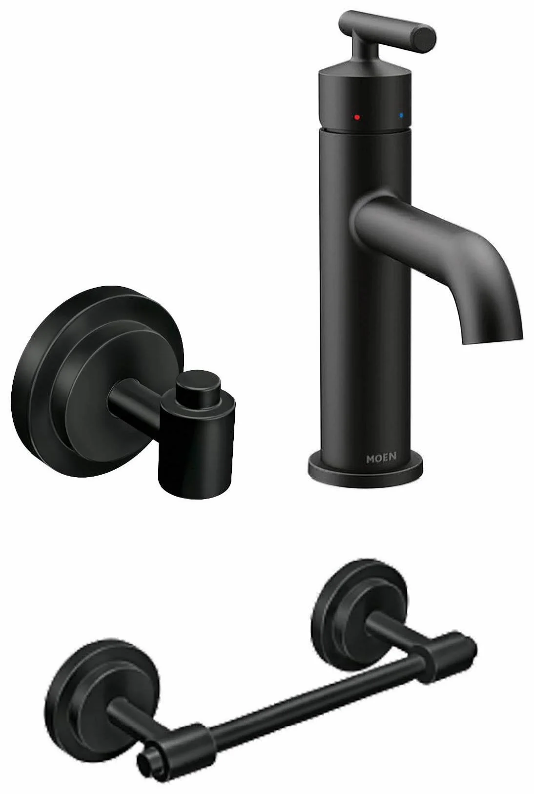 Gibson Single Hole Bathroom Faucet with ISO Robe Hook and Toilet Paper Holder - Matte Black BDL-6145BL/ROBE-PAPER Moen