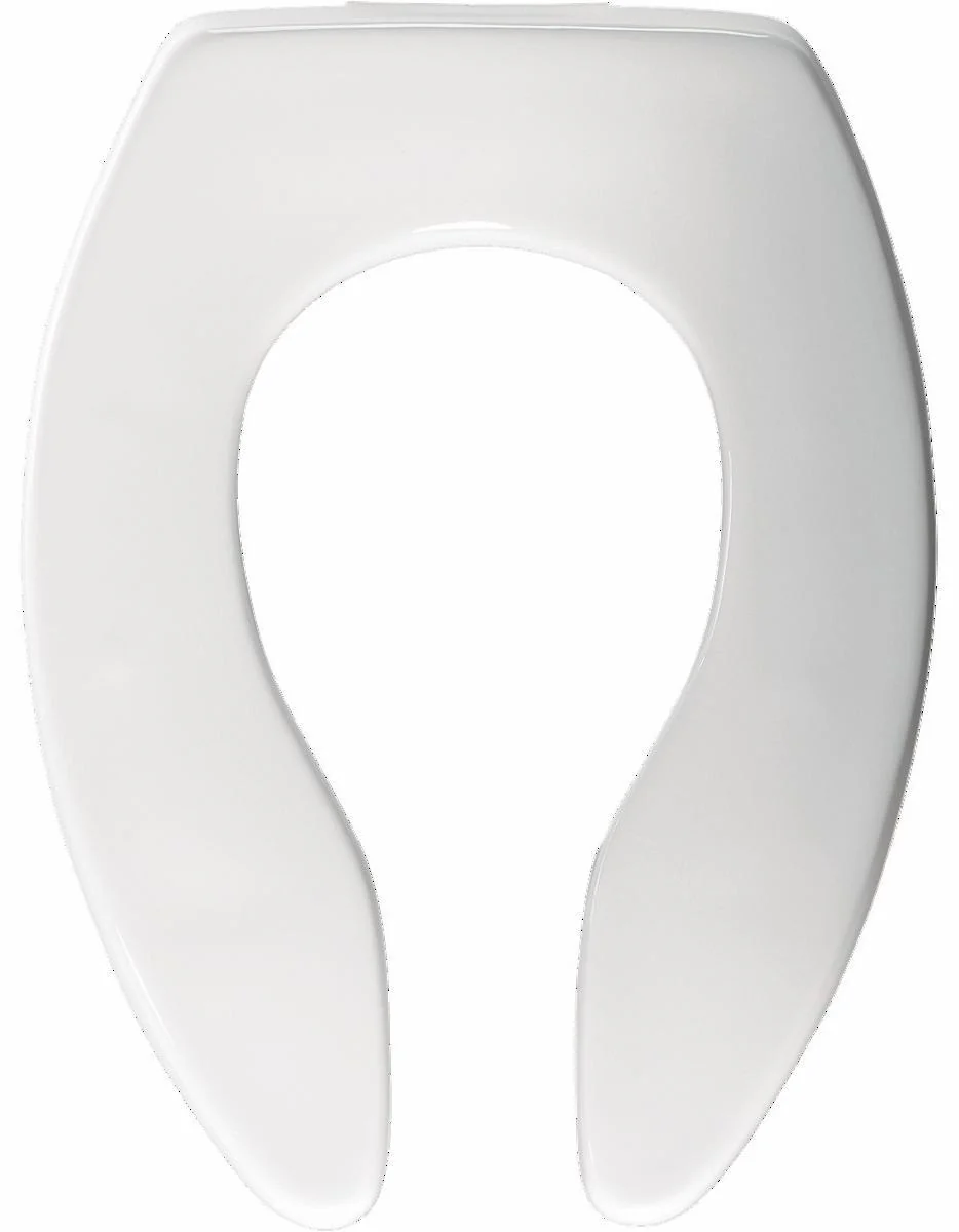 Elongated Open Front Commercial Plastic Toilet Seat with STA-TITE Hinges Less Cover - White 3155SSCT 000 Bemis