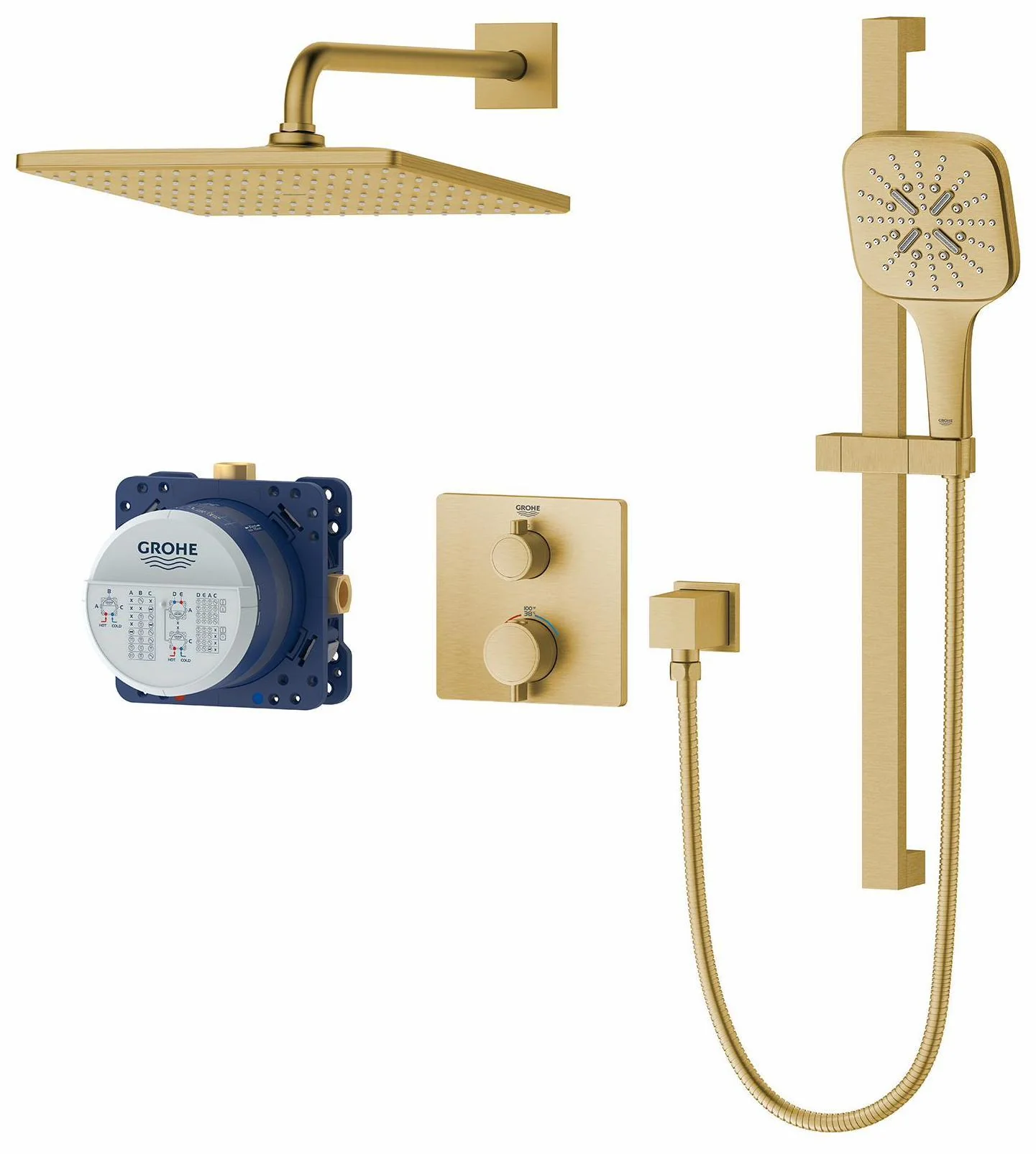 Rainshower GrohTherm Thermostatic Shower Kit with Rough-In Valve - Brushed Cool Sunrise 103069GN00 Grohe