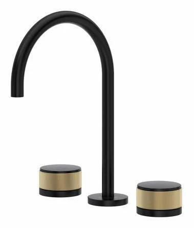 Amahle Widespread Bathroom Faucet - Matte Black/Antique Gold AM08D3IWMBA Rohl