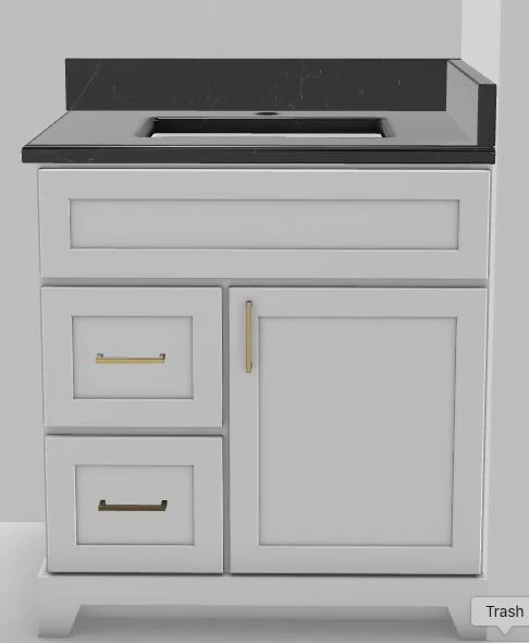 30" LH Drawer Vanity Modern Shaker with Square Handles and 1-Hole Quartz Top - White/Gold/Tempest 30LWHMSSQGLDTEMP Stonewood Cabinetry