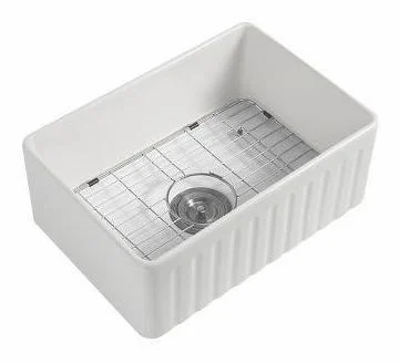 1 Bowl 30 x 20 Fireclay Reversible Apron Front Sink - White DF2030 Duval
