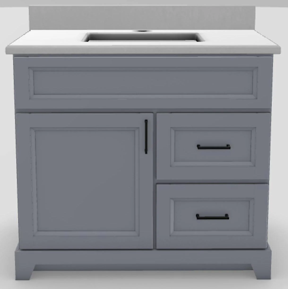 36" RH Drawer Standard Vanity Bellrose with Square Handles and 1-Hole Quartz Top - Dawn/Black/Dover White/Classic White PNT36RHDAWNSQBLK Stonewood Cabinetry