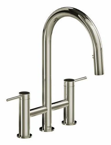 Azure Bridge Kitchen Faucet with Pulldown Spray - Polished Nickel AZ400PN RIOBEL