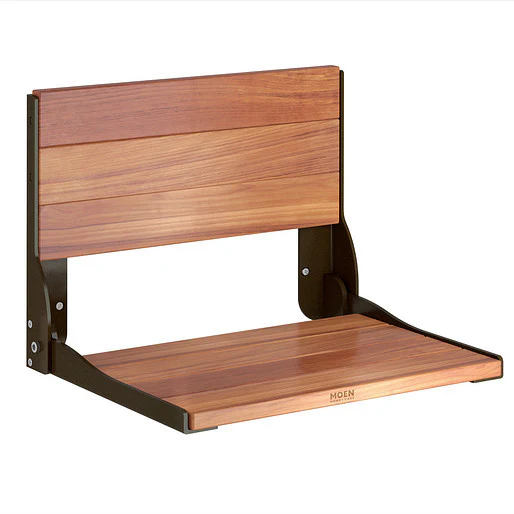 Home Care Wall Mount Teak Fold Down Shower Seat - Old World Bronze DN7110OWB Moen