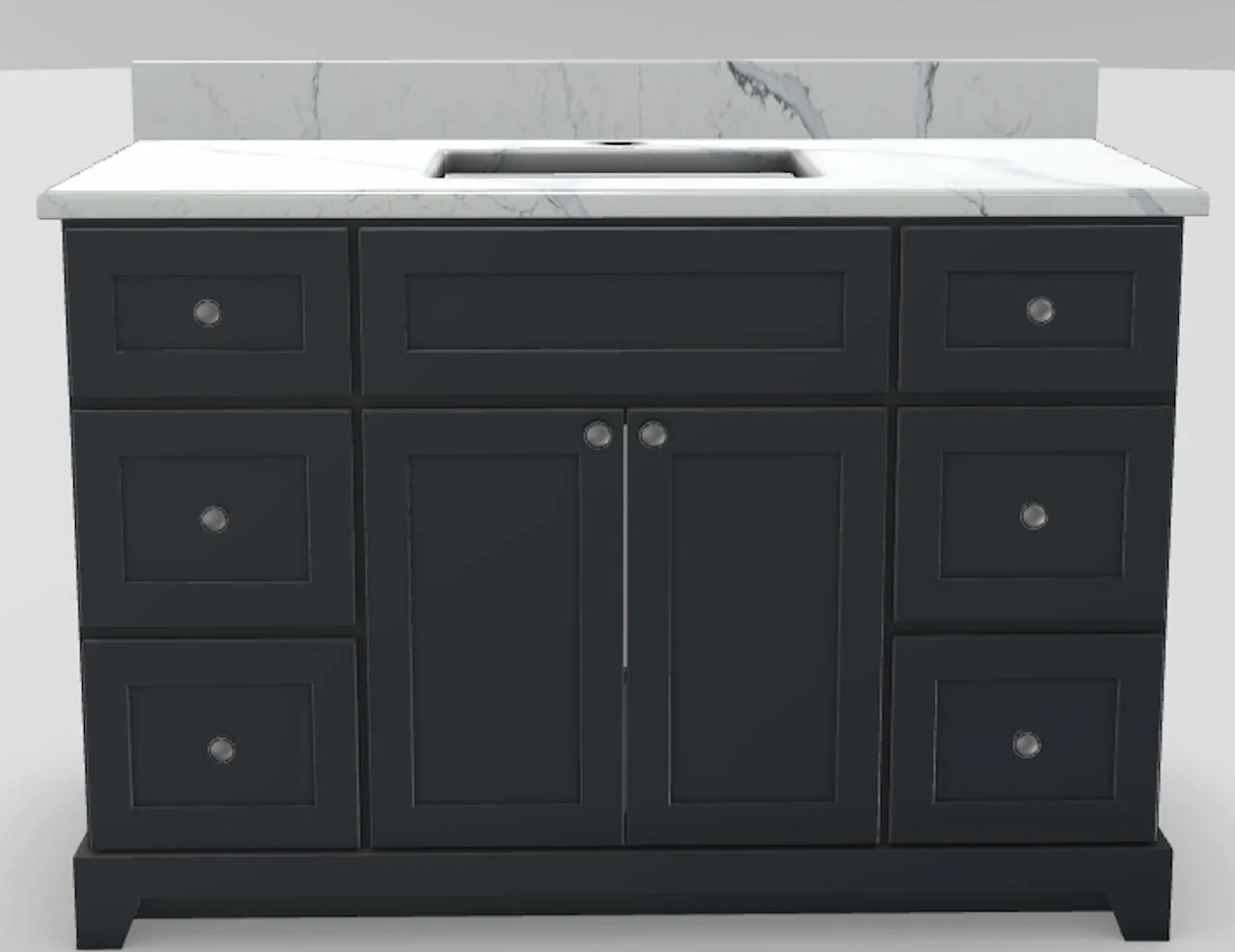 48" Standard Vanity Modern Shaker with Modern Knob Handles and 1-Hole Quartz Top - Navy Grey/Brushed Nickel/Glacier/Classic White PRE48SNGBNNVYGL Stonewood Cabinetry