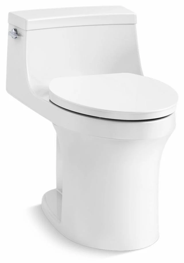 San Souci Comfort Height 1-Piece Compact Elongated 1.28 GPF Toilet with Quiet-Close Seat - White 5172-0 Kohler