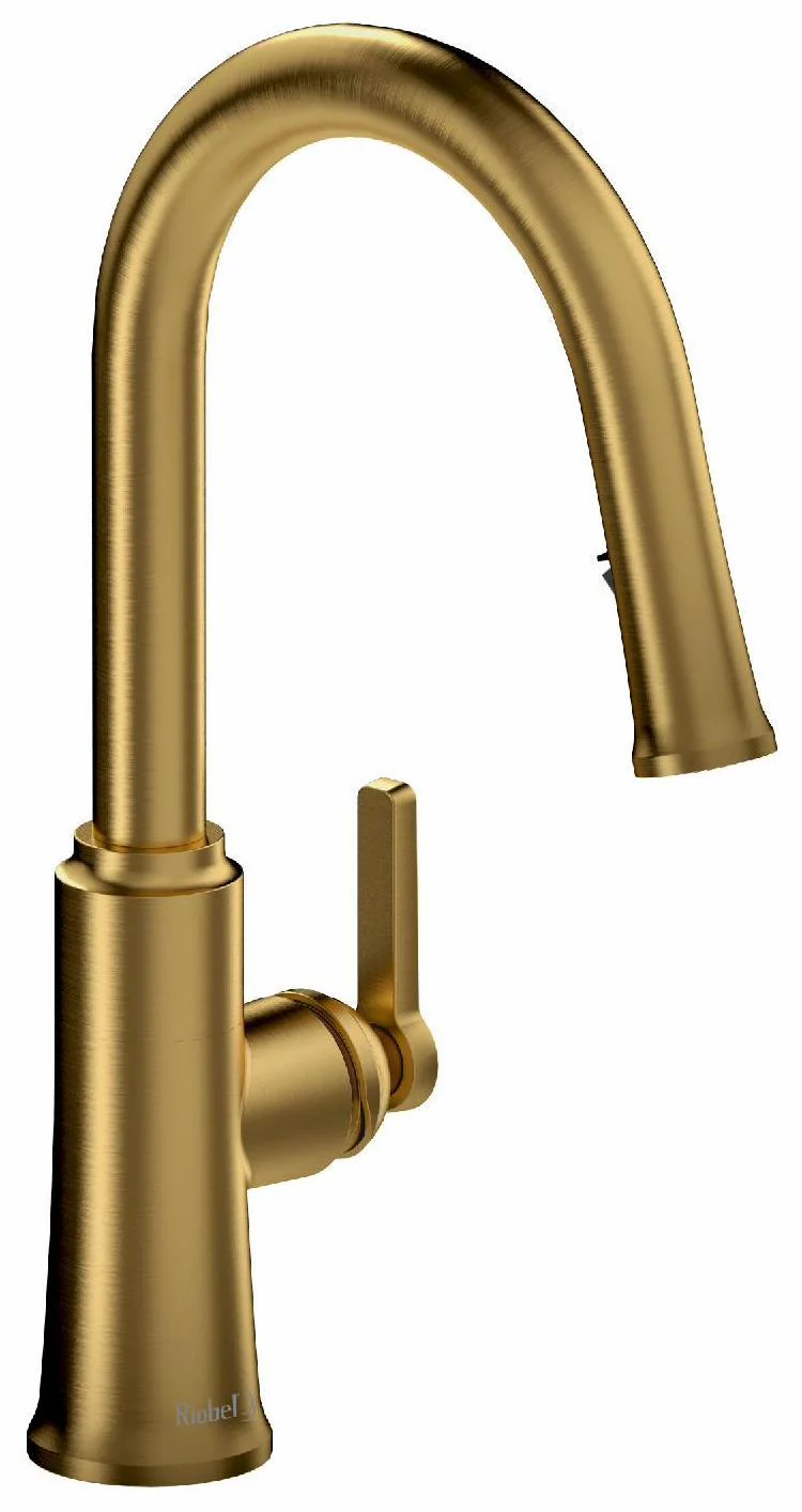 Trattoria Kitchen Faucet with Pulldown Spray with C-Spout - Brushed Gold TTRD101BG RIOBEL