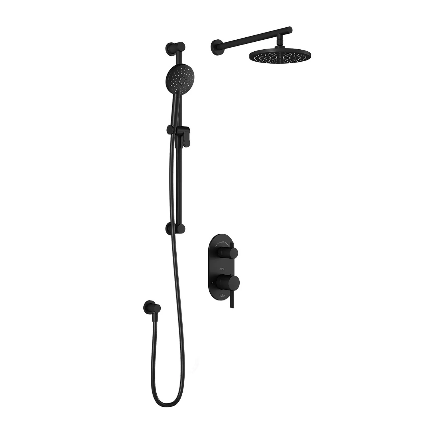 RoundOne TD2 Thermostatic Integrated Diverter Shower System with Wall Arm (less valve) - Matte Black BF1639-160 Kalia