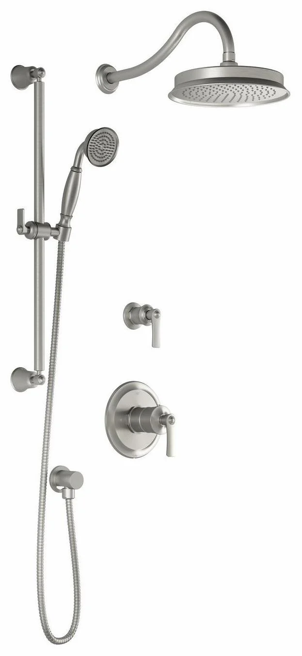 Rustik TD2 Thermostatic Shower System with Wall Arm (less valves) - Pure Nickel BF1520-125 Kalia