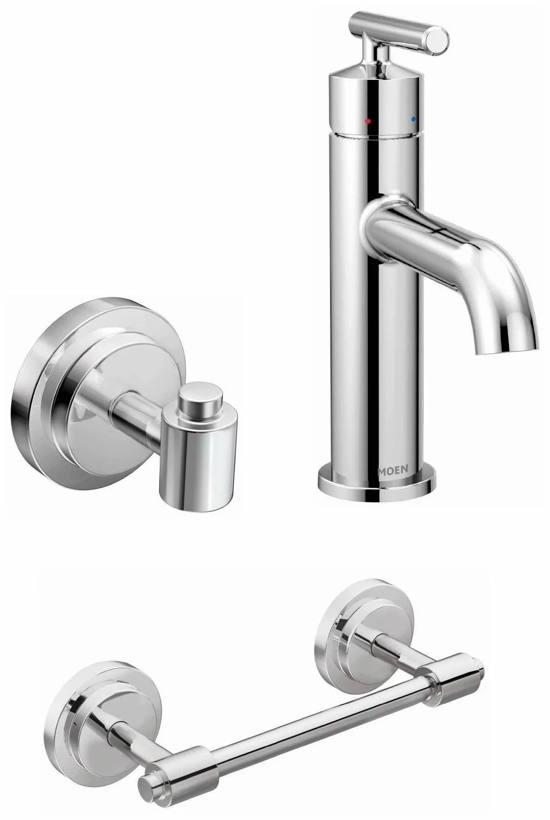 Gibson Single Hole Bathroom Faucet with ISO Robe Hook and Toilet Paper Holder - Chrome BDL-6145/ROBE-PAPER Moen