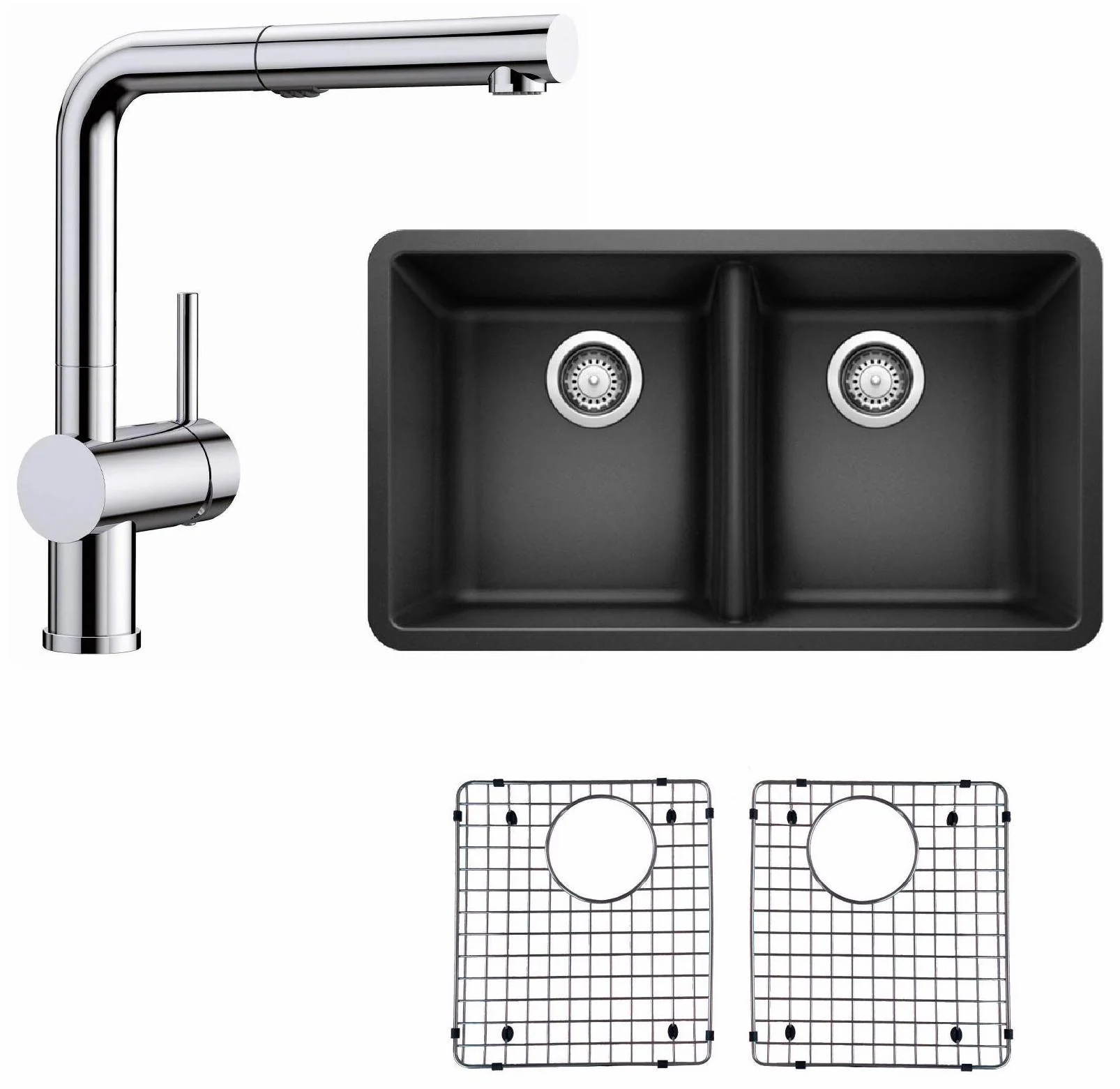Horizon Undermount Sink with Linus Kitchen Faucet and Sink Grids - Anthracite/Chrome BDL-401267/526365 Blanco