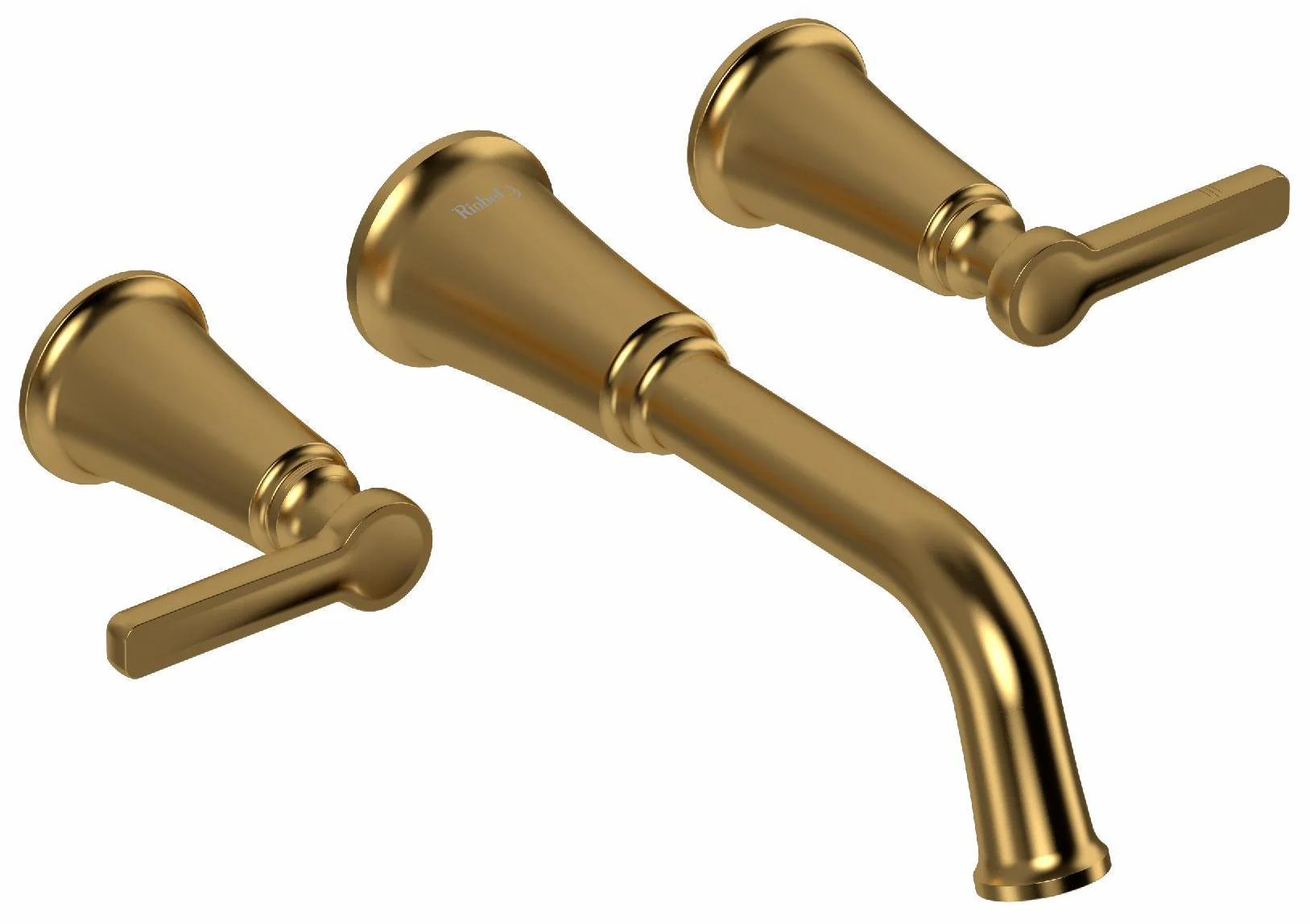 Momenti Wall Mount Bathroom Faucet with J-Shaped Handles 1.2 GPM - Brushed Gold MMSQ03JBG RIOBEL