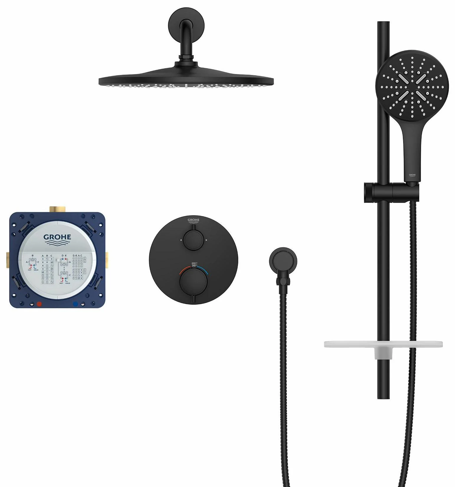 Rainshower GrohTherm Thermostatic Shower Kit with Rough-In Valve - Matte Black 1030662430 Grohe