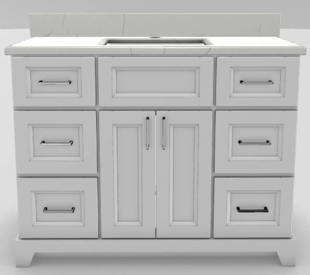 42" Shallow Vanity Bellrose with Square Handles and 1-Hole Quartz Top - White/Chrome/Carrera/Classic White 1842WHTBLSQCHRCARSINCLWH Stonewood Cabinetry