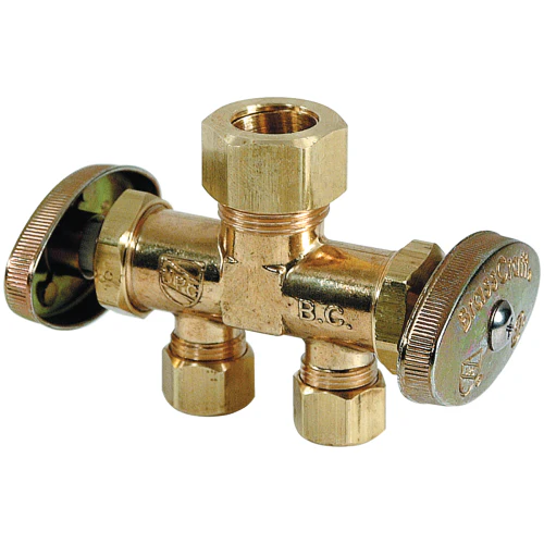 1/2" Nom x 3/8" Comp Dual Outlet Stop Valve - Rough Brass CR1901DVSX R Brasscraft