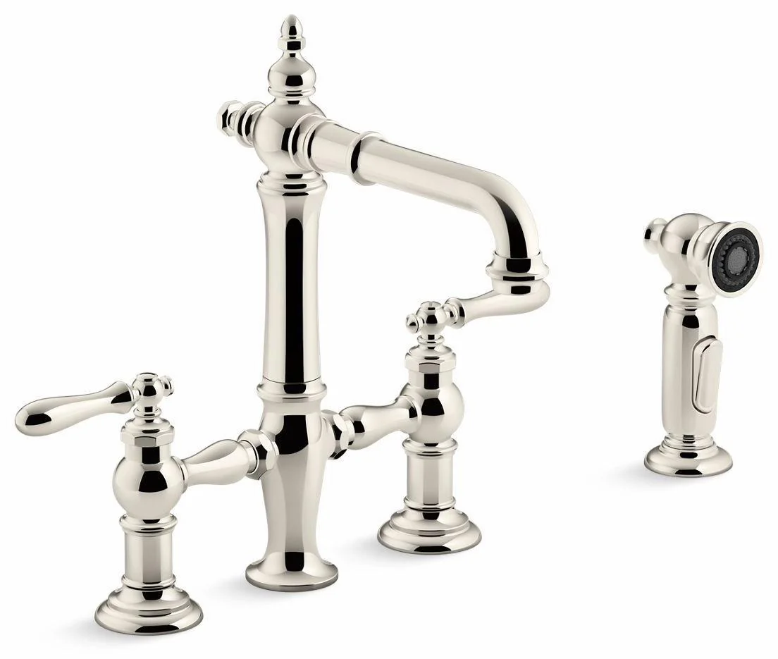 Artifacts 2-Hole Bridge Bar Faucet with Side Spray - Vibrant Polished Nickel 76520-4-SN Kohler