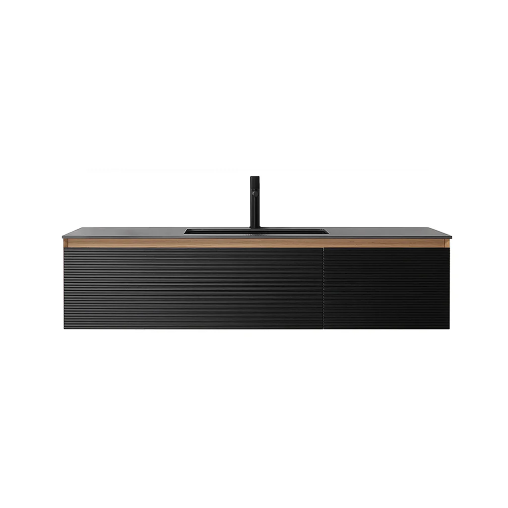 Oslo 2 Drawers Bathroom Vanity with Solid Surface Sink - Wall Mount - 60" Wood/Matte Black/Whitewash