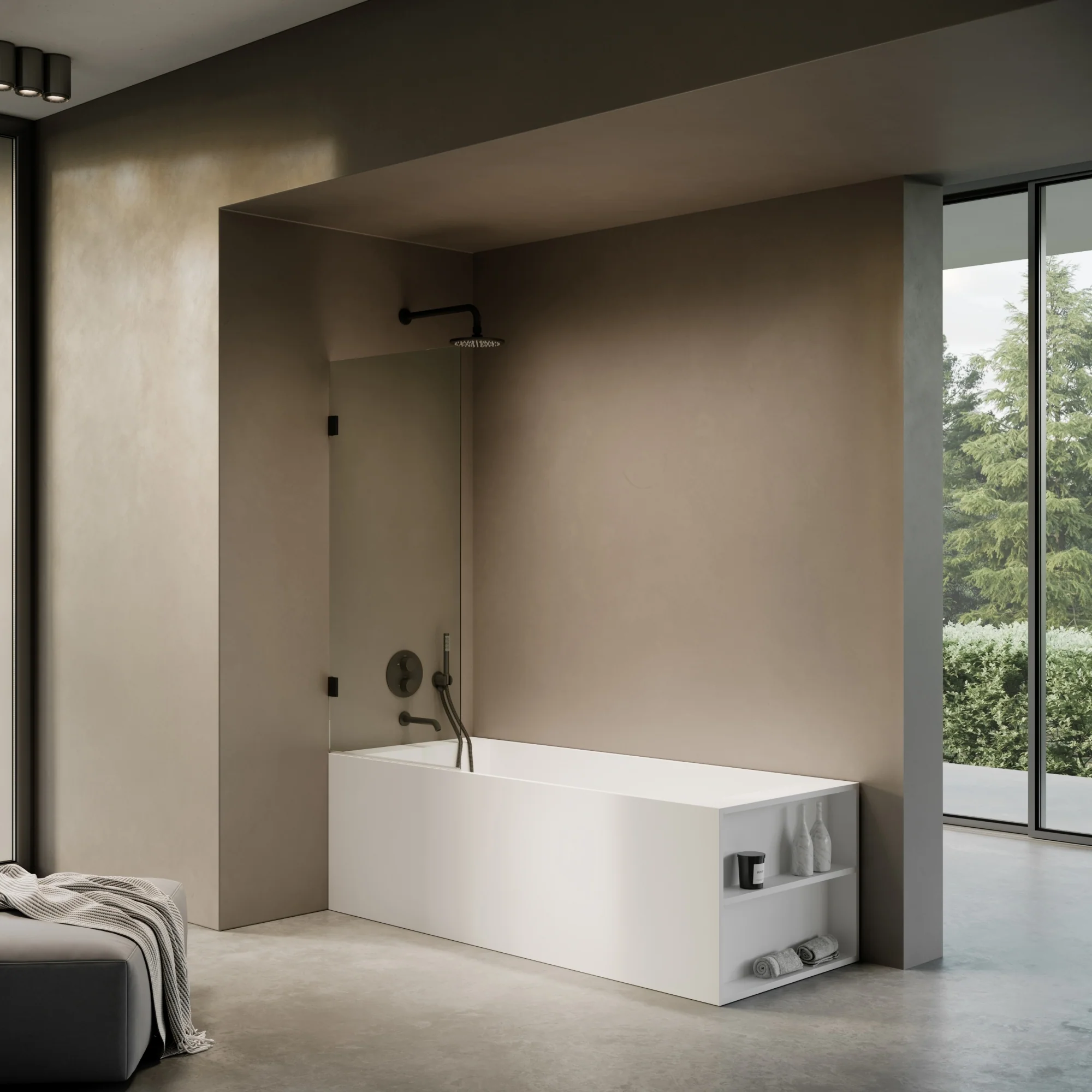 Cabina Matte Black Frameless Hinged Bath Shower Screen 800mm