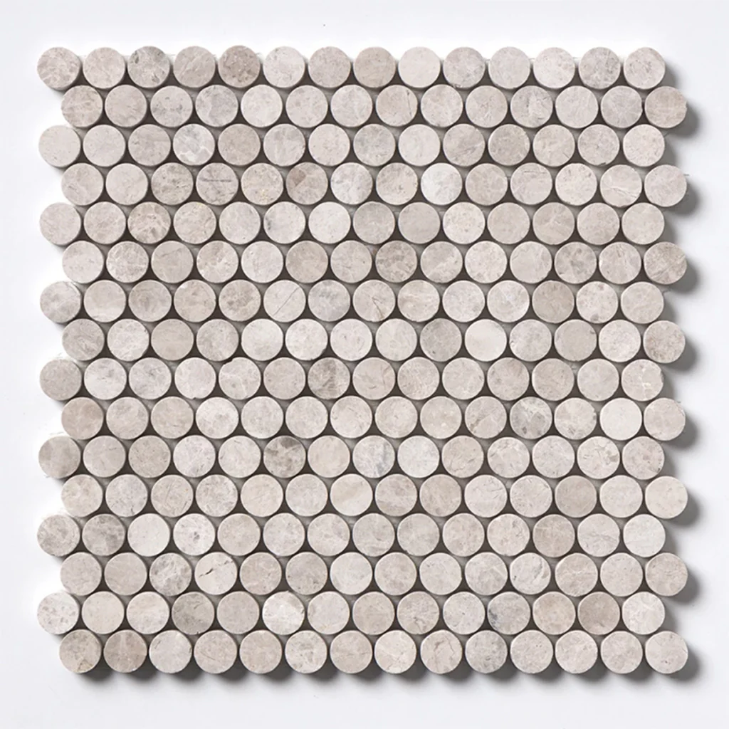 11 1/4″ x 11 3/4″ Silver Shadow Honed Penny Round Marble Mosaic